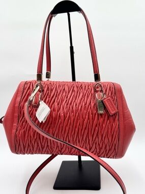 Coach Limited Edition Madison Gathered Chevron Red Leather Madeline Satchel NWT